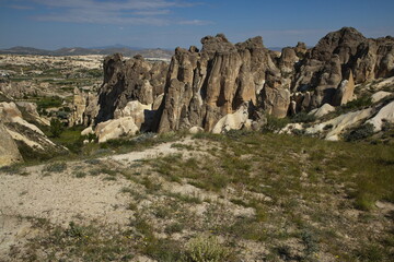 Fototapeta na wymiar Rock formation at the hiking track between Göreme and Cavusin in Cappadocia,Nevsehir Province,Turkey 