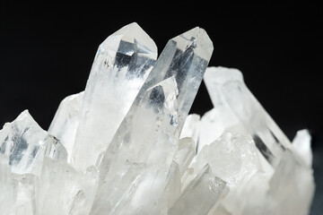 Pure Quartz Crystal Cluster on Black Background