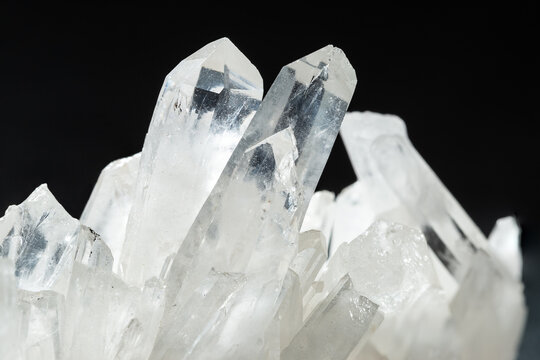 Pure Quartz Crystal Cluster on Black Background