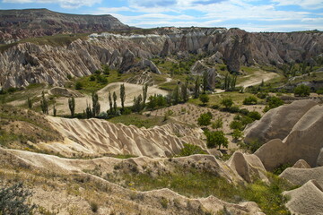 Fototapeta na wymiar View of the Rose Valley from the hiking track between Göreme and Cavusin in Cappadocia,Nevsehir Province,Turkey 