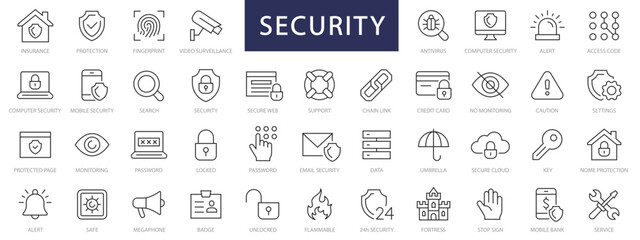 Fototapeta na wymiar Security & Protection thin line icons set. Security editable stroke icons. Vector