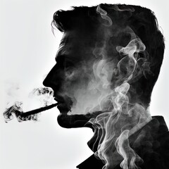 Fototapeta na wymiar Multi exposure photo of man with smoke made with Generative AI. 