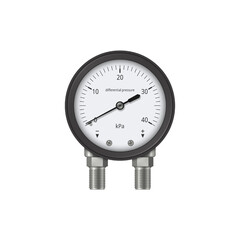 Differential pressure gauge on white background. Device for measuring pressure. Vector illustration.