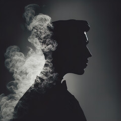 Multi exposure photo of man with smoke made with Generative AI. 