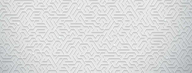 Abstract background with maze pattern in various shades of white and gray colors - obrazy, fototapety, plakaty