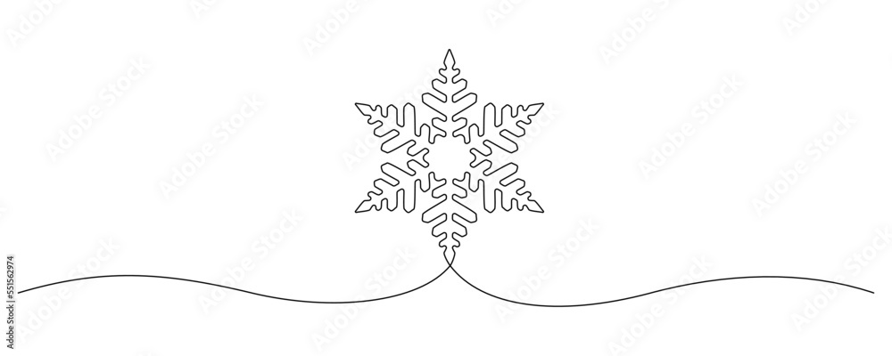 Aufkleber One continuous line drawing of christmas snowflake. Winter snow and cold flake symbol in simple linear style. Holiday icon with empty space in editable stroke. Doodle vector illustration