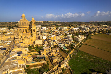 Aerial drone view of the Rotunda St. John Baptist Church in Xewkija, Gozo, Malta
