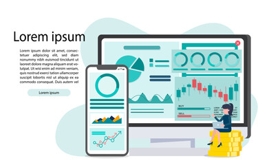 Business Concept. Abstract online marketing analytics with report dashboard, providing high resolution data, strategy, tactics and success. Vector illustration Eps 10.