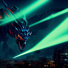 monster dragon over the city