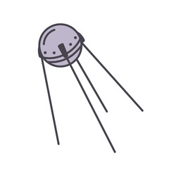 Doodle satellite. Cartoon space object. International navigation technology. Hand drawn celestial icon