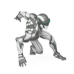 super hero is doing a dynamic comic pose in an exosuit