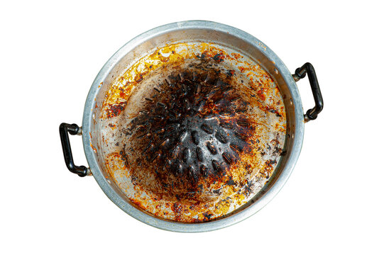 dirty thai barbeque pan without cleaning isolated on transparent background
