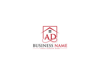 Red Black Real Estate AD da Logo, Building Ad Alphabet Letter Logo Template - obrazy, fototapety, plakaty