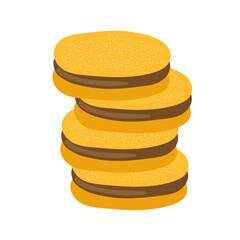 Stack of cookies Alfajor de maicena, traditional Chilean sandwich cookies filled with dulce de leche or chocolate. Isolated vector clip art