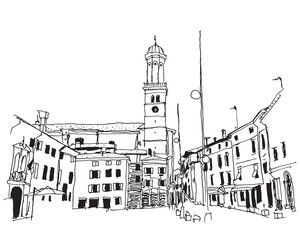 Obraz premium Drawing sketch illustration of Cormons town in Italy