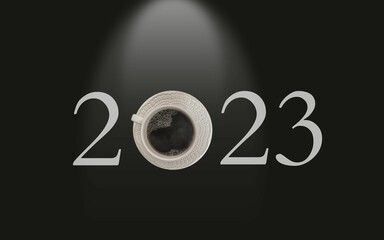 coffee 2023 with illuminated dark background