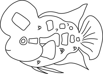 fish icon. aquatic animals with various fins, scales, tail and gills swimming in the water. concept hand drawing