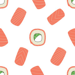 Vector seamless background with sushi rolls