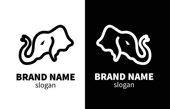 Elephant Head Line Art Logo Design
