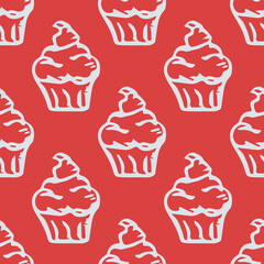 Seamless cake pattern. Sweets and candy background. Doodle vector illustration with sweets and candy icons