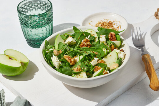 Green apple, feta cheese and walnut salad