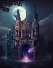 Fototapeta premium Fantasy academy. Gothic building. Great for urban fantasy, vampire and other stories. 