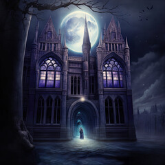Fototapeta premium Fantasy academy. Gothic building. Great for urban fantasy, vampire and other stories. 