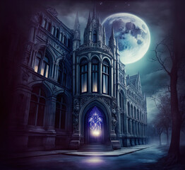 Obraz premium Fantasy academy. Gothic building. Great for urban fantasy, vampire and other stories. 