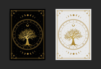  Sacred tree mystical with night sky vector design