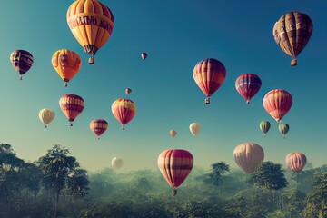 Fototapeta premium Hot air Balloon in flight Above the Nature