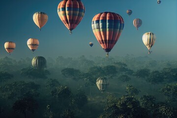 Fototapeta na wymiar Hot air Balloon in flight Above the Nature