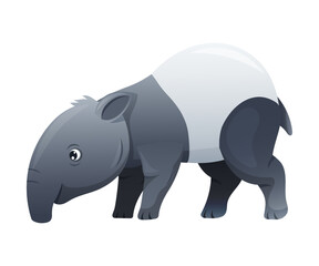 Cute Malayan Tapir Standing as Asian Animal with White Patch and Short Nose Trunk Vector Illustration