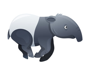 Cute Malayan Tapir Running as Asian Animal with White Patch and Short Nose Trunk Vector Illustration