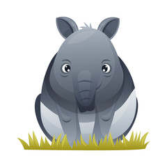 Cute Malayan Tapir Sitting in Grass as Asian Animal with White Patch and Short Nose Trunk Vector Illustration