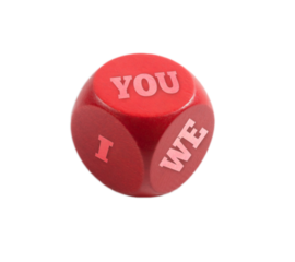 Motivation cube with three words me, we and you on transparent background prepared as png file 