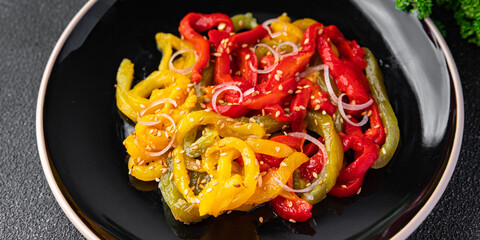 salad baked pepper spicy vegetable slices asian food snack healthy meal food snack on the table copy space food background rustic top view