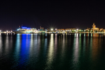 Fototapeta na wymiar Night view of port in Malaga, Spain on November 24, 2022