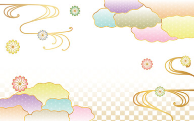 和の背景　鮮やかな雲　格子　流線　花