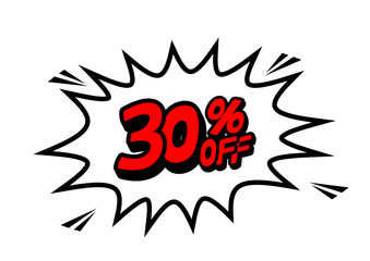 30 Percent OFF Discount on a Comics style bang shape background. Pop art comic discount promotion banners. PNG

