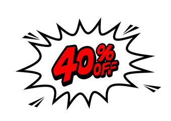 40 Percent OFF Discount on a Comics style bang shape background. Pop art comic discount promotion banners. PNG


