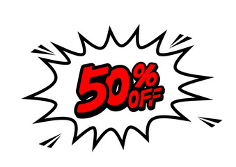 50 Percent OFF Discount on a Comics style bang shape background. Pop art comic discount promotion banners. PNG

