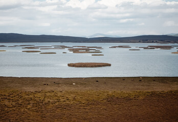 lake in the mountains in the clouds