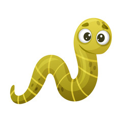 Funny Green Worm with Happy Face Expression Vector Illustration