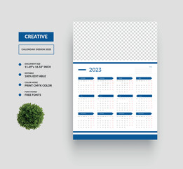 One Page Wall Calendar 2023 Design Template Or 12 Month One Page Calendar