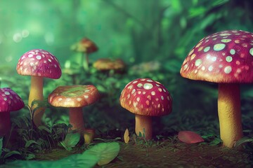 Colorful mushrooms in the forest