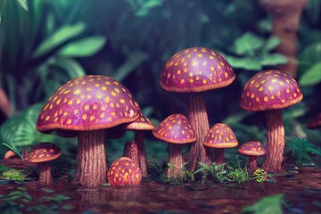 Fototapeta premium Colorful mushrooms in the forest