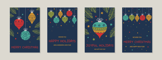 Colourful Christmas balls. Collection of a greeting cards. Vector illustration