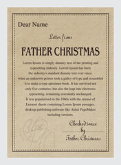 Santa Claus Letter, Checked Twice By Father Christmas. Editable vector design template on grunge effect old paper background.