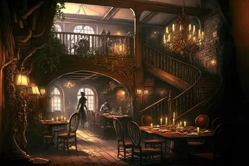 Fotobehang AI generated image of a medieval tavern somewhere in Europe   © Amith