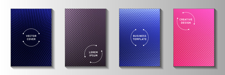 Dynamic point faded screen tone cover templates vector series. Urban journal perforated screen tone